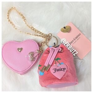 Juicy Couture Pink Lemonade Retro Juicy Cherry Drawstring & Heart Micro Bags 🍒